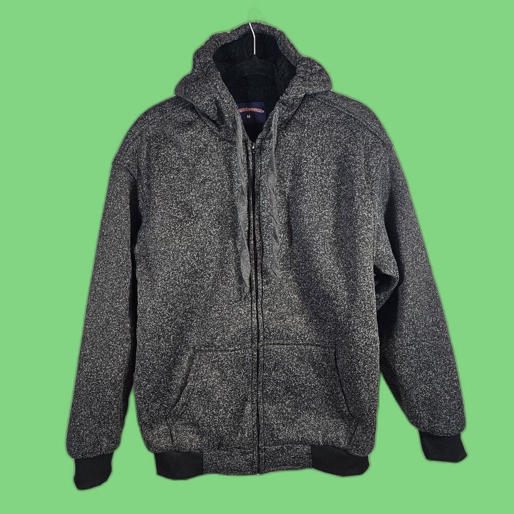 Cross & Winsor Mens Medium Sherpa Fleece Lined Full Zip Hoodie Jacket Gray